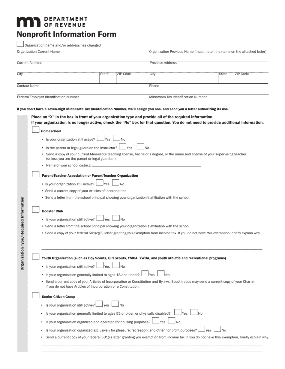 Nonprofit Information Form - Minnesota, Page 1
