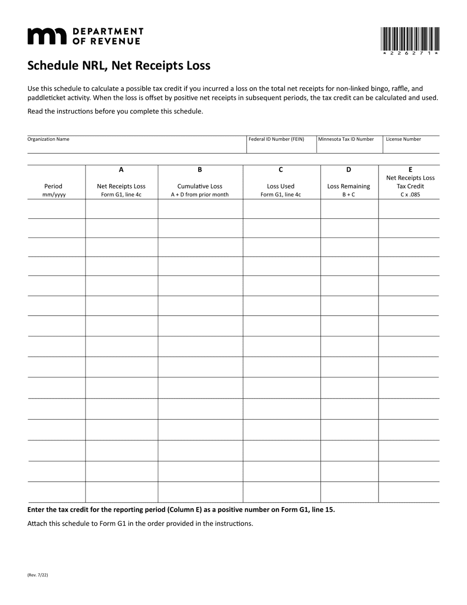 Schedule NRL Net Receipts Loss - Minnesota, Page 1