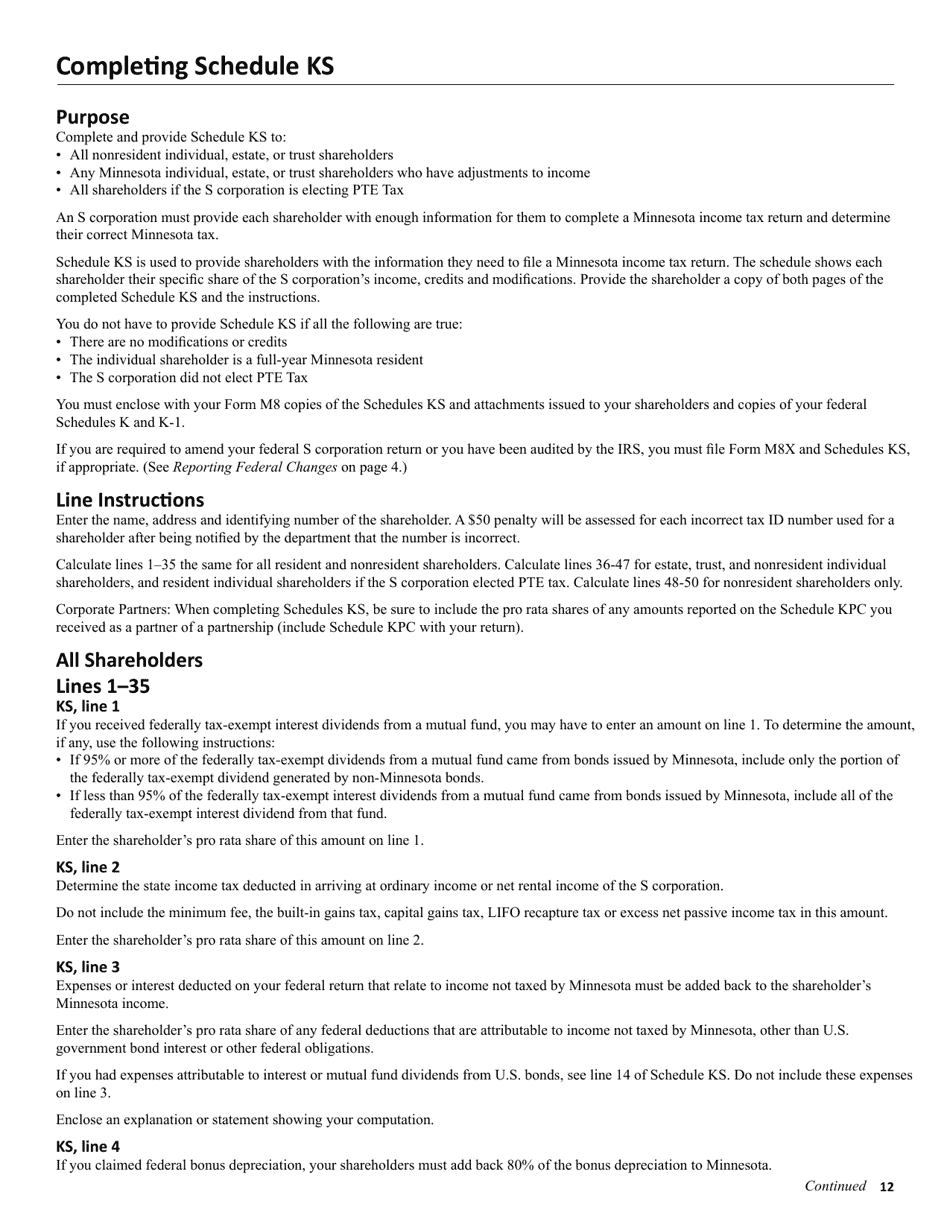Instructions for Form M8 S Corporation Return - Minnesota, Page 12