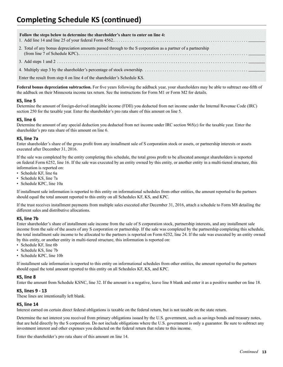 Instructions for Form M8 S Corporation Return - Minnesota, Page 13