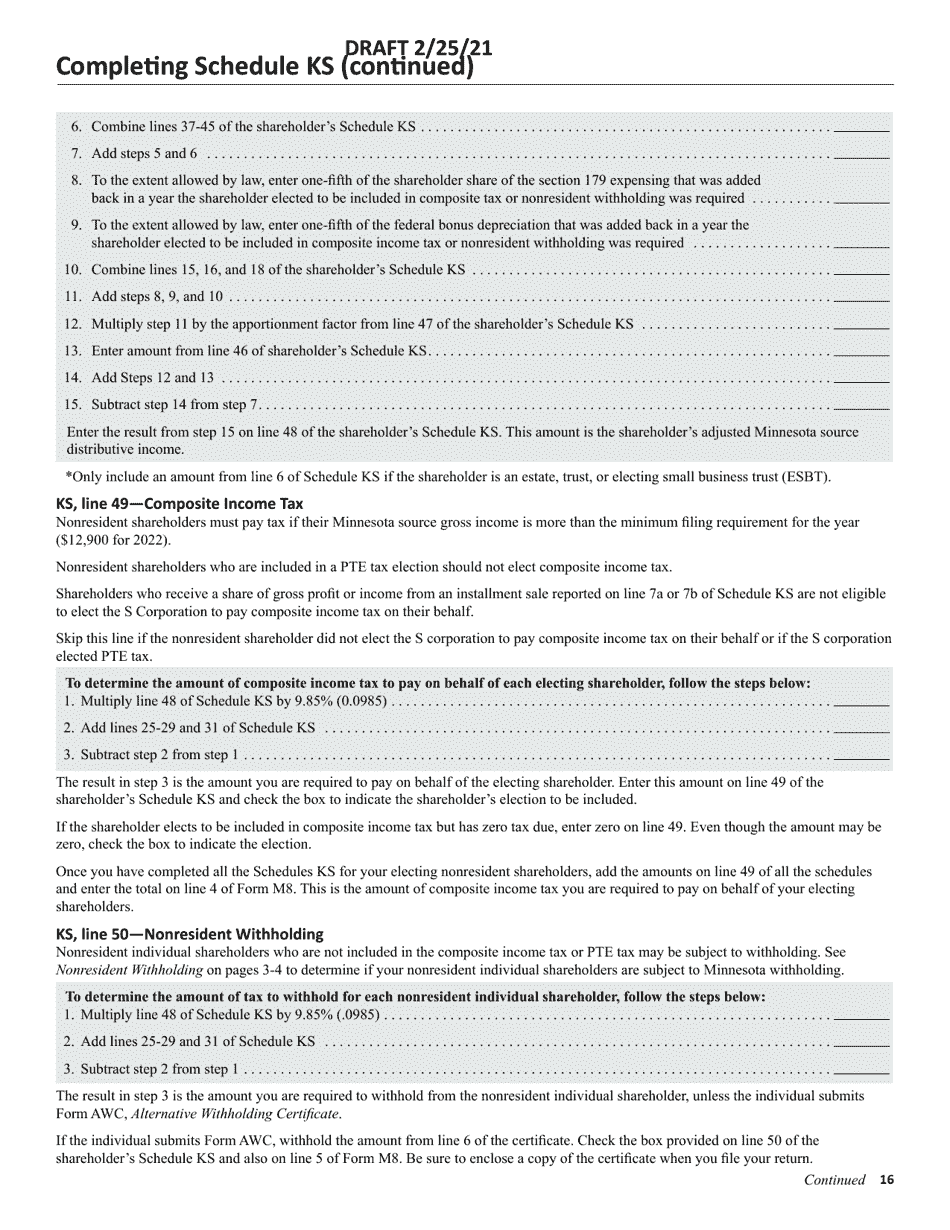 Instructions for Form M8 S Corporation Return - Minnesota, Page 16