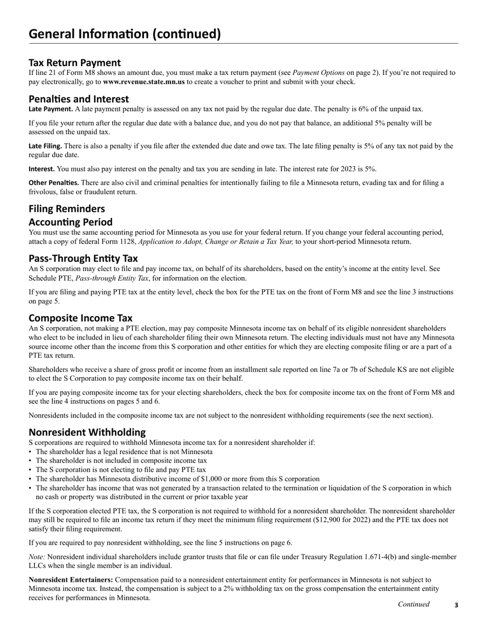 Instructions for Form M8 S Corporation Return - Minnesota, Page 3