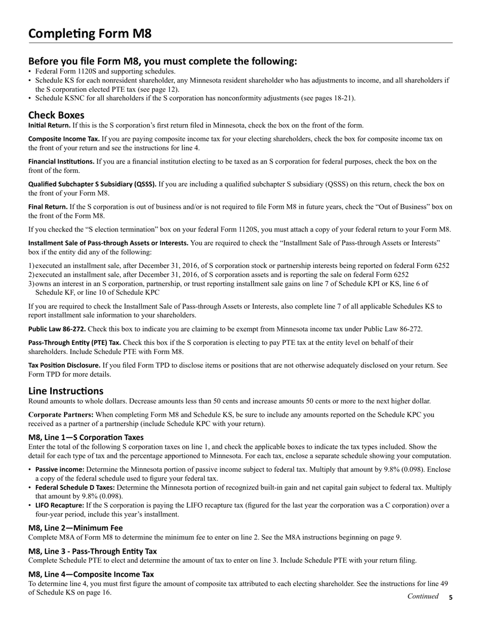 Instructions for Form M8 S Corporation Return - Minnesota, Page 5