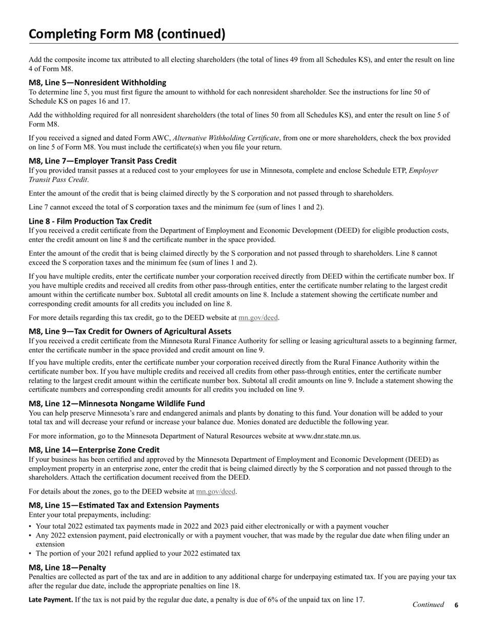 Instructions for Form M8 S Corporation Return - Minnesota, Page 6