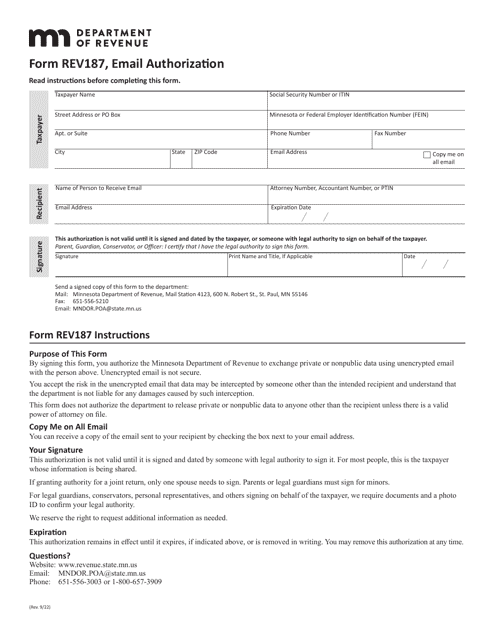 Form REV187 Email Authorization - Minnesota