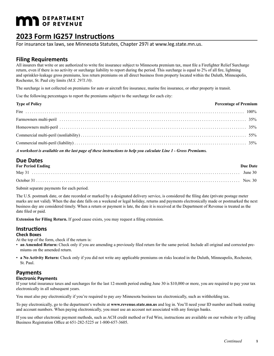 Form IG257 Firefighter Relief Surcharge Return - Minnesota, Page 2