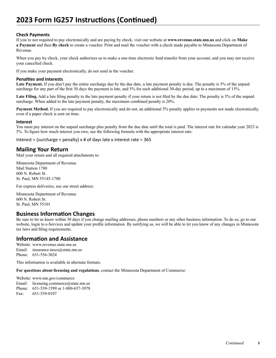 Form IG257 Firefighter Relief Surcharge Return - Minnesota, Page 3
