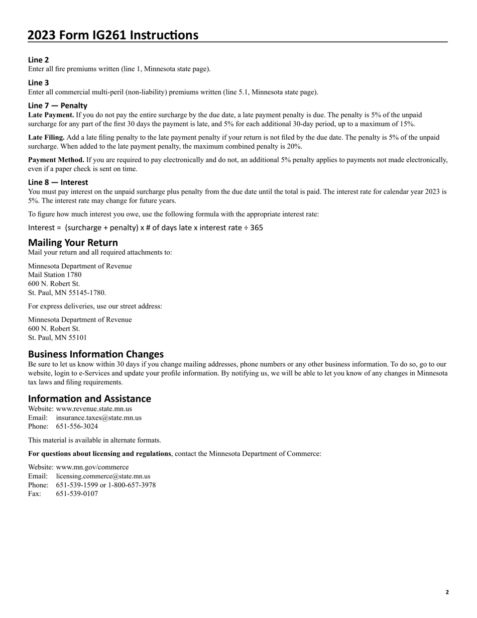 Form IG261 Fire Safety Surcharge Return - Minnesota, Page 3