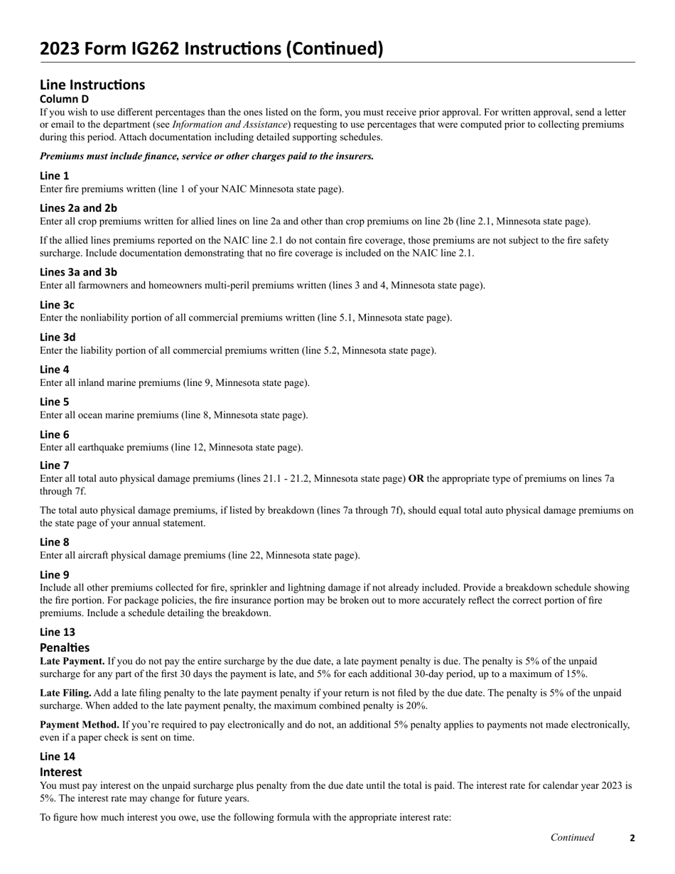 Form IG262 Fire Safety Surcharge Return for Mutual Companies - Minnesota, Page 3