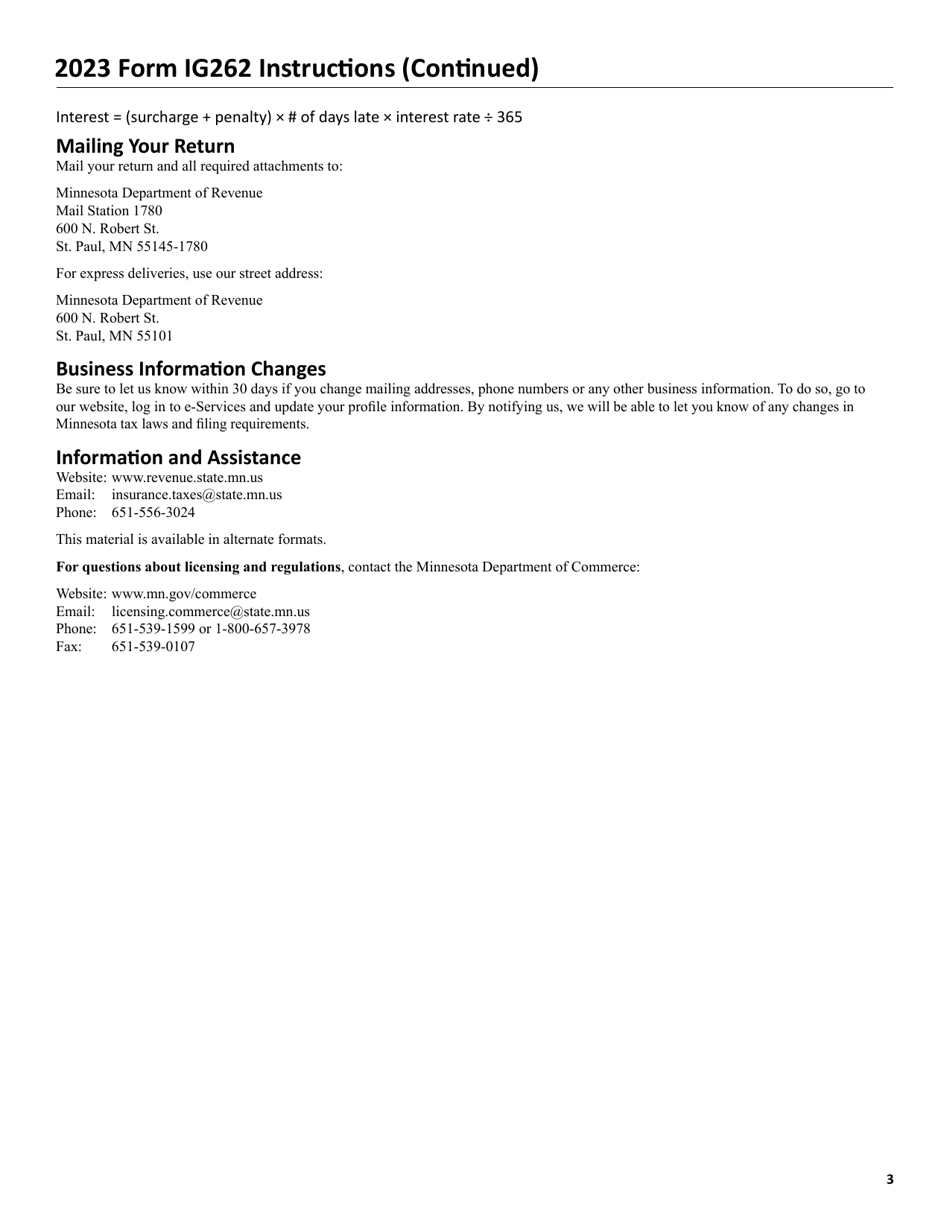 Form IG262 Fire Safety Surcharge Return for Mutual Companies - Minnesota, Page 4