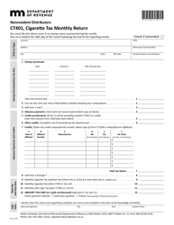 Form CT401 Cigarette Tax Monthly Return - Nonresident Distributors - Minnesota