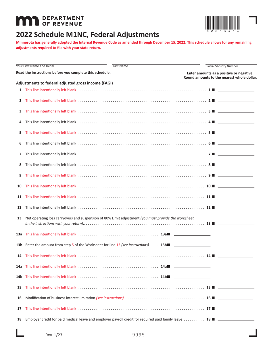 Schedule M1NC Federal Adjustments - Minnesota, Page 1