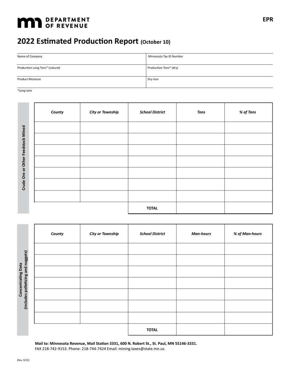 Form EPR Estimated Production Report - Minnesota, Page 1