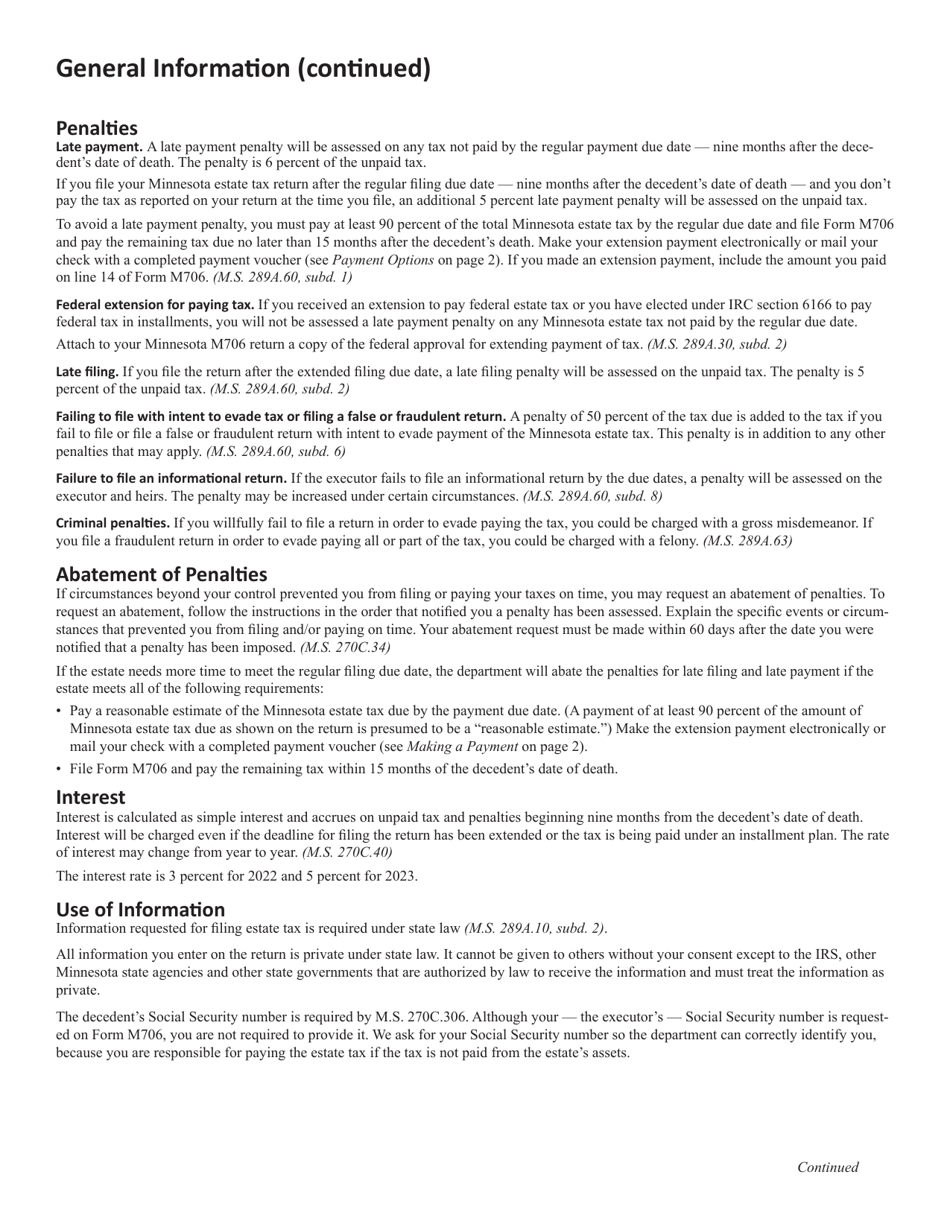 Instructions for Form M706 Estate Tax Return - Minnesota, Page 3