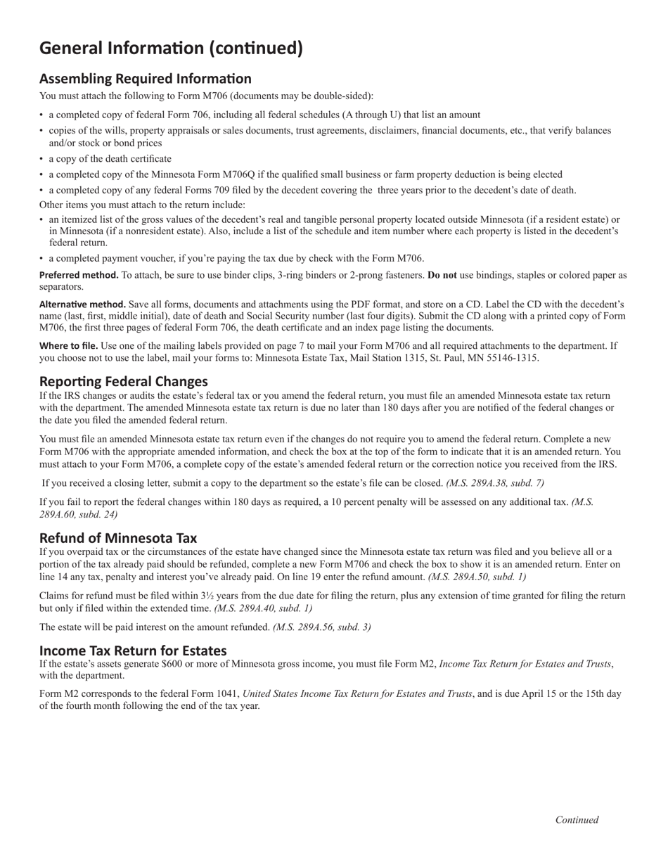 Instructions for Form M706 Estate Tax Return - Minnesota, Page 4