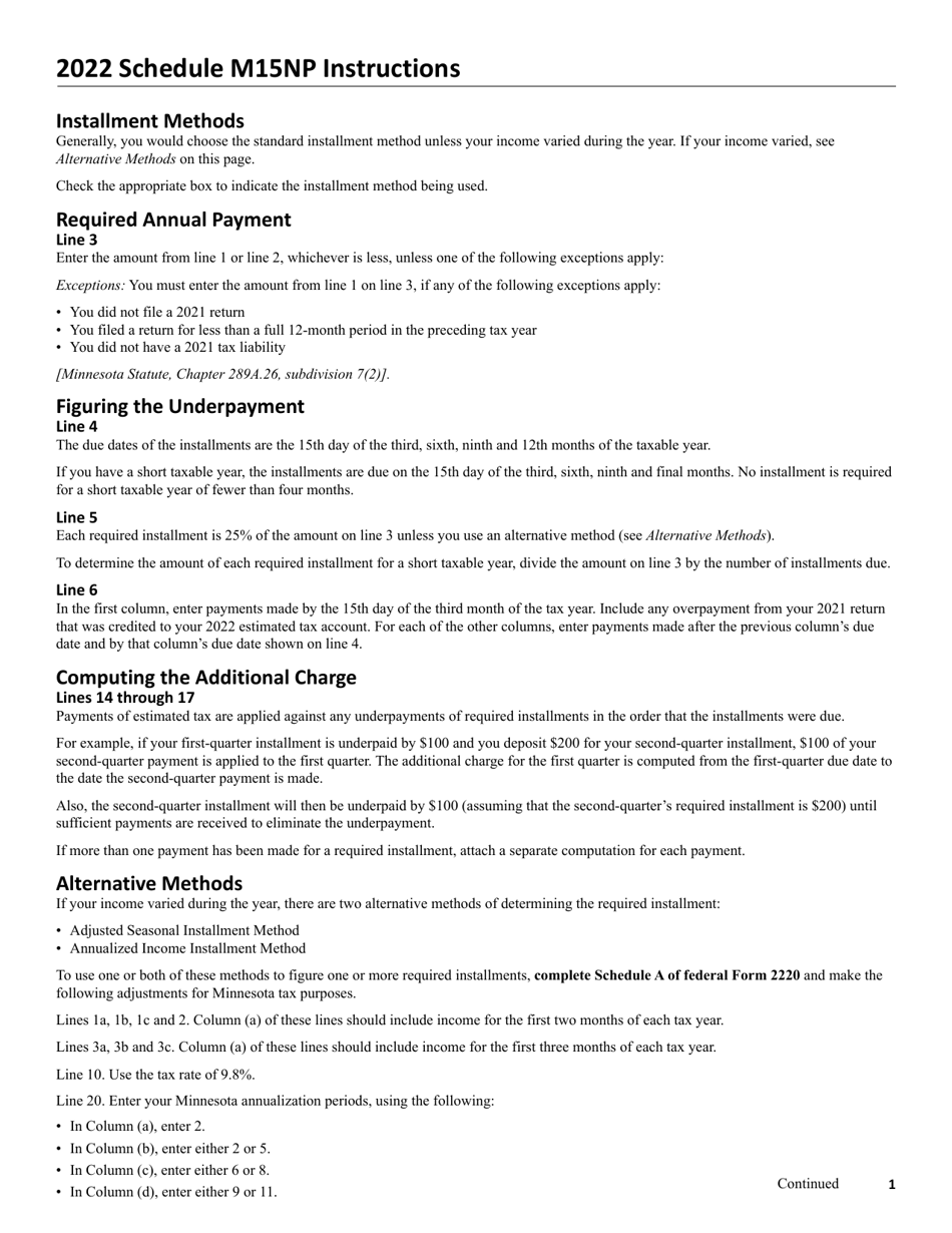 Form M15NP Additional Charge for Underpayment of Estimated Tax - Minnesota, Page 2