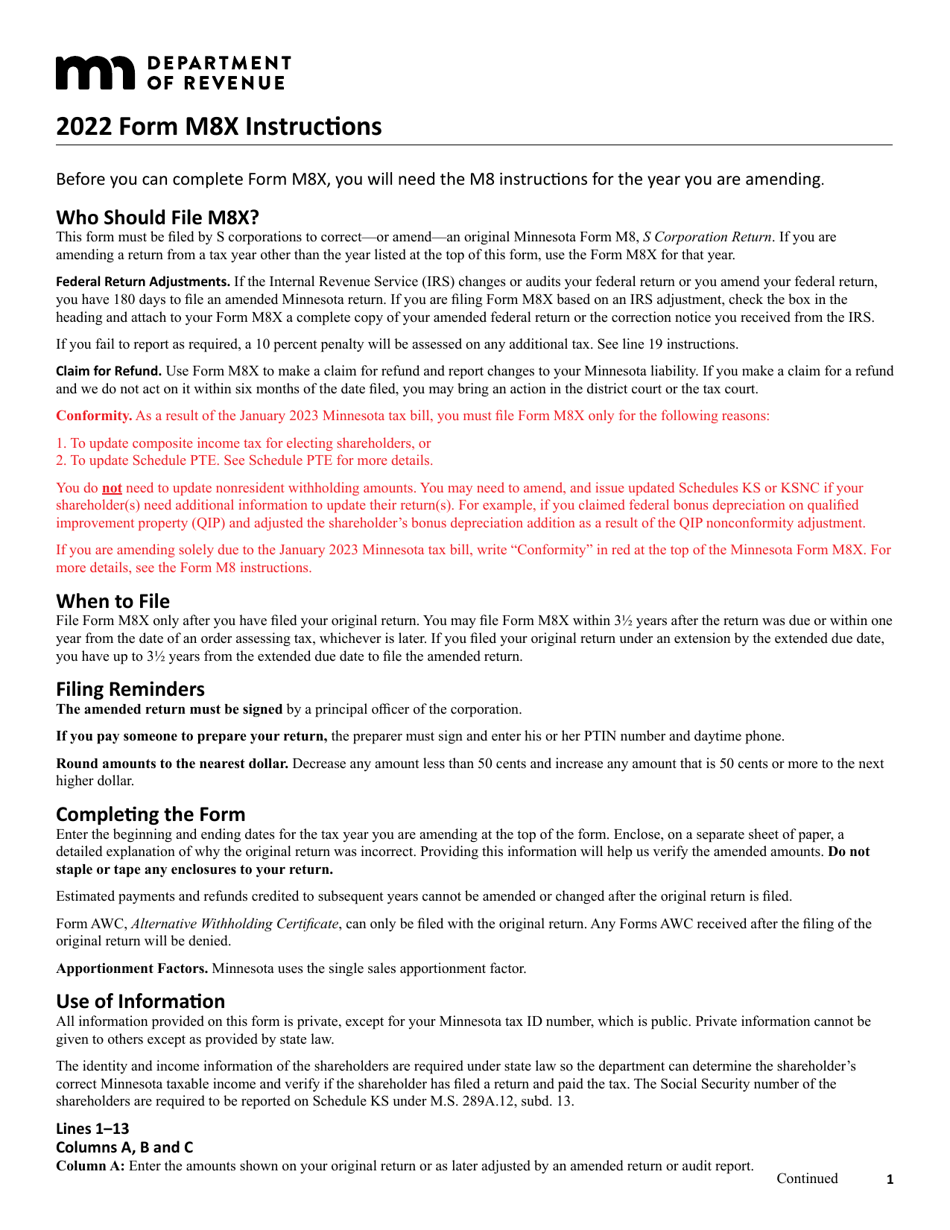 Form M8X Amended S Corporation Return - Minnesota, Page 3