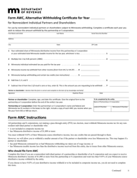 Form AWC Alternative Withholding Certificate for Nonresident Individual Partners and Shareholders - Minnesota