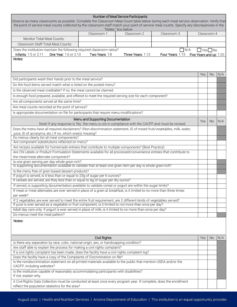 Monitoring Visit Form - Arizona, Page 2