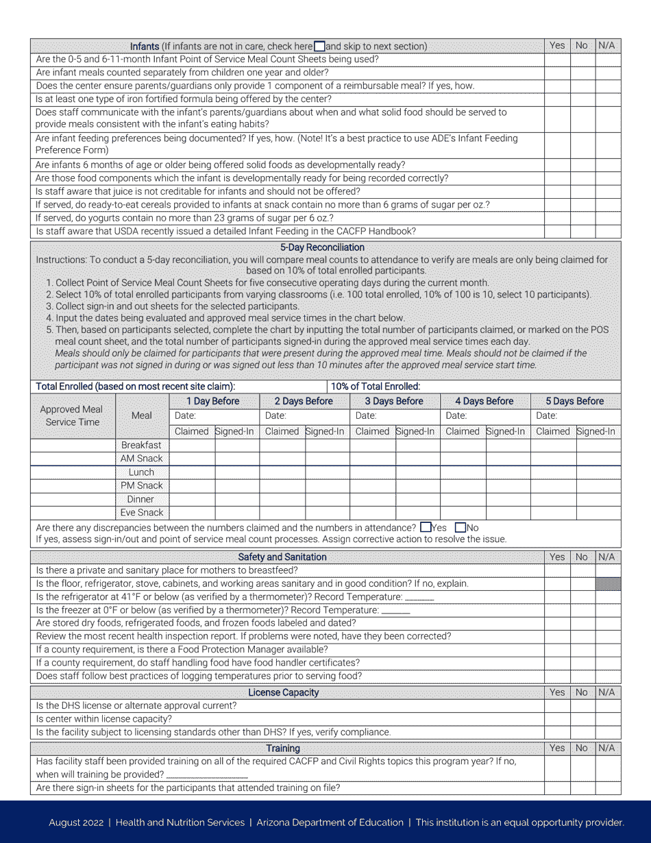 Monitoring Visit Form - Arizona, Page 3