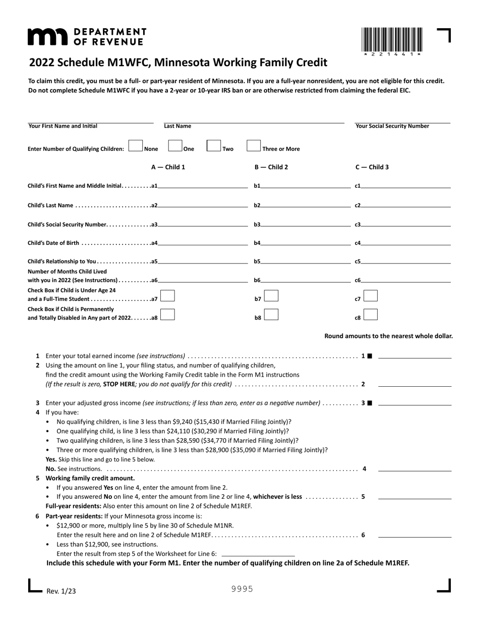 Schedule M1WFC Minnesota Working Family Credit - Minnesota, Page 1