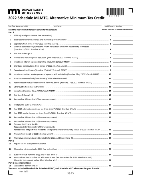 Schedule M1MTC 2022 Printable Pdf