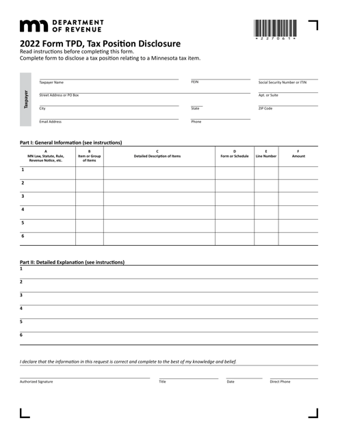 Form TPD 2022 Printable Pdf