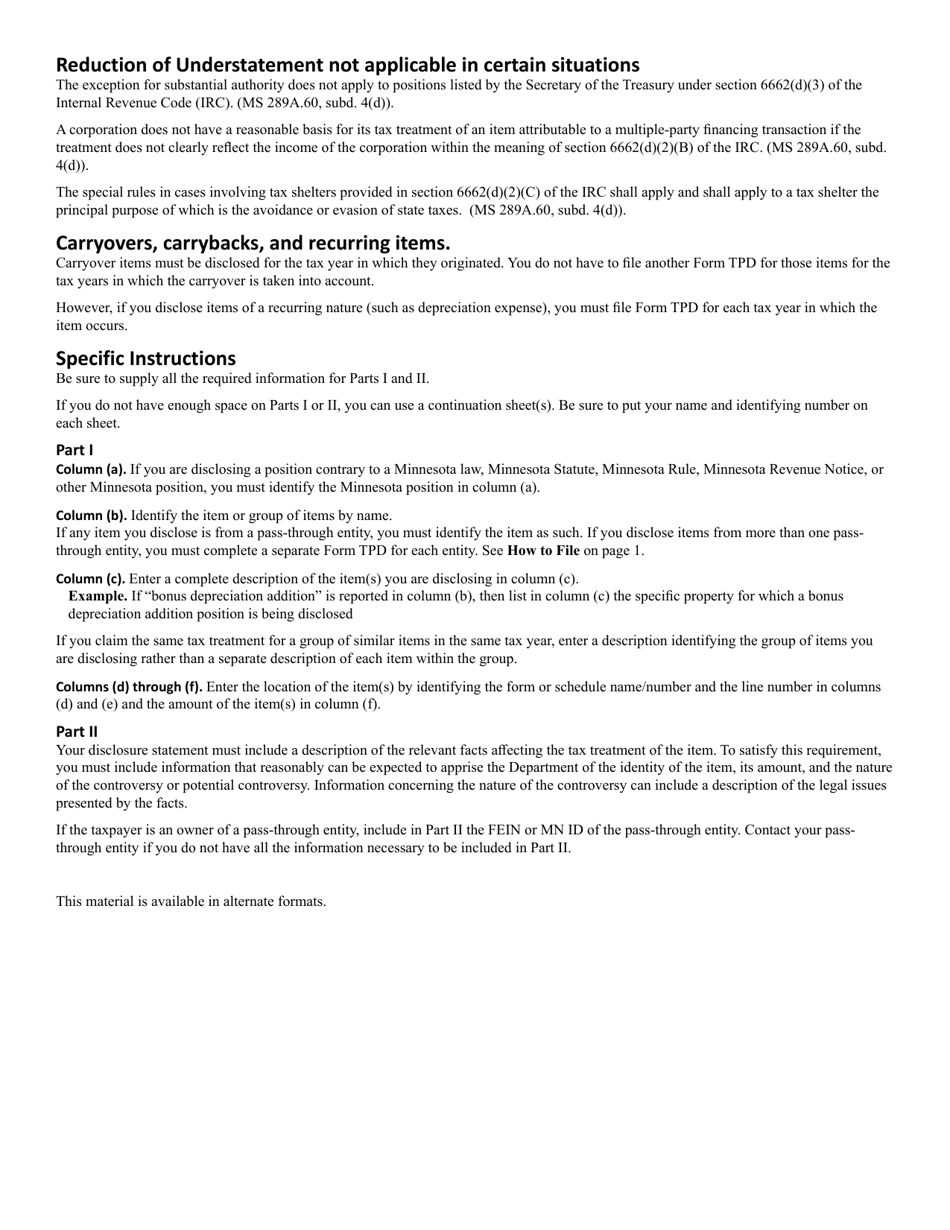 Form TPD Tax Position Disclosure - Minnesota, Page 3