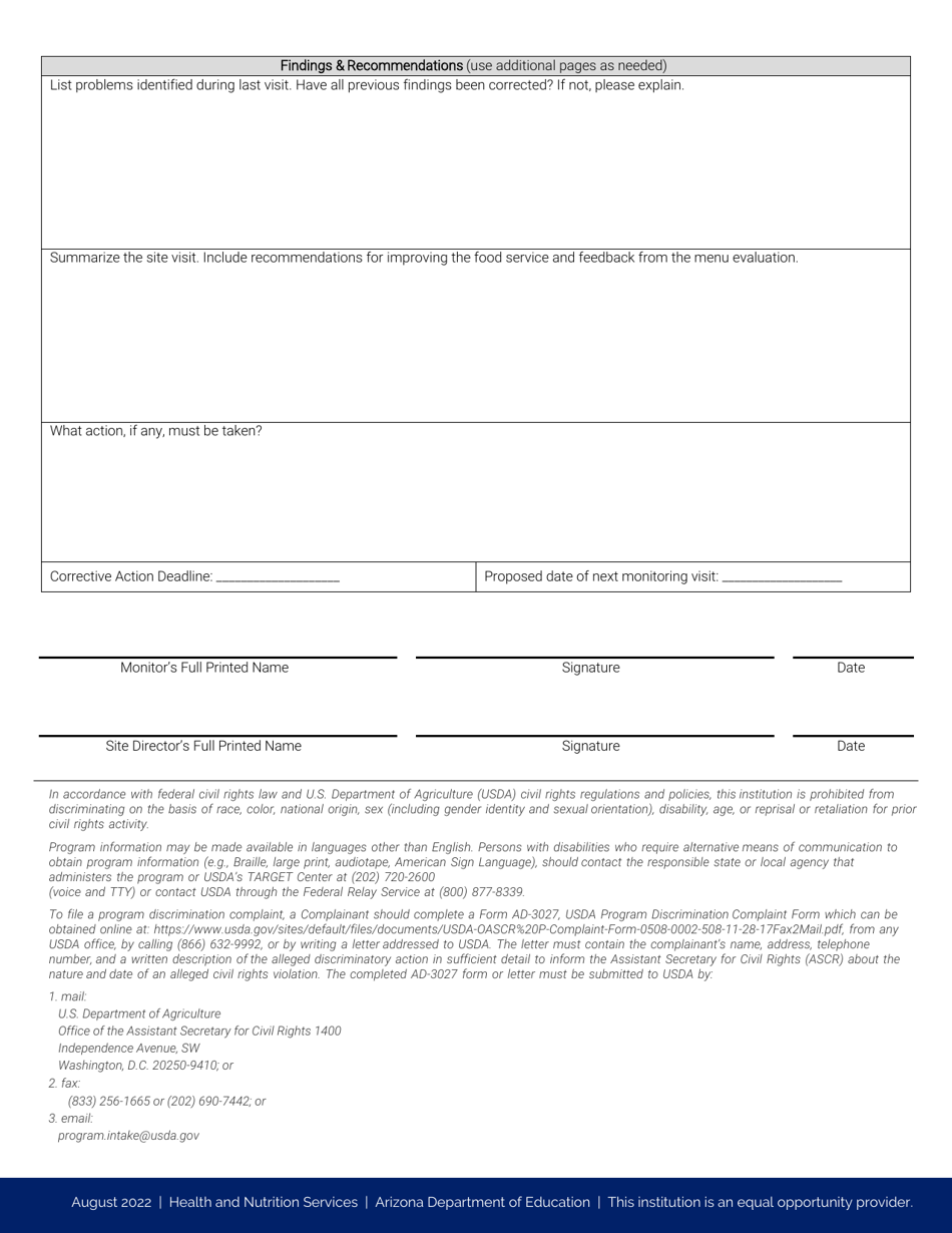 Condensed Monitoring Visit Form - Arizona, Page 3