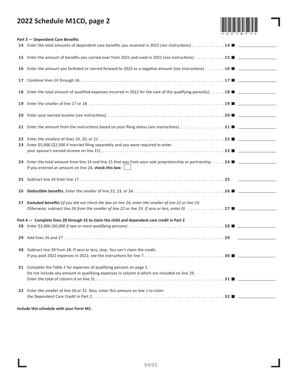 Schedule M1CD Child and Dependent Care Credit - Minnesota, Page 2