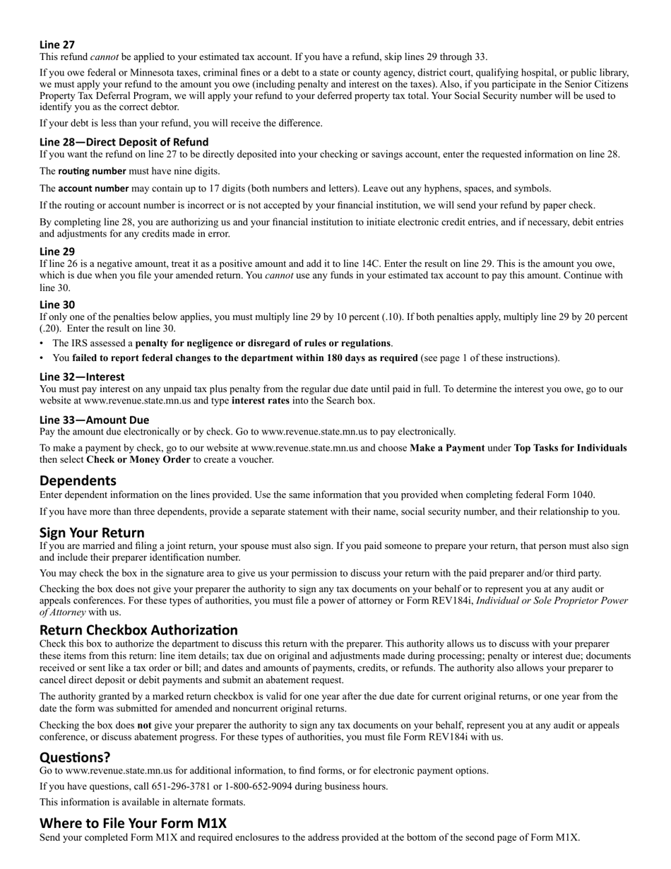 Form M1X Amended Minnesota Income Tax - Minnesota, Page 5