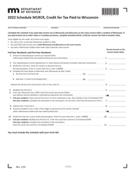 Schedule M1RCR Credit for Tax Paid to Wisconsin - Minnesota