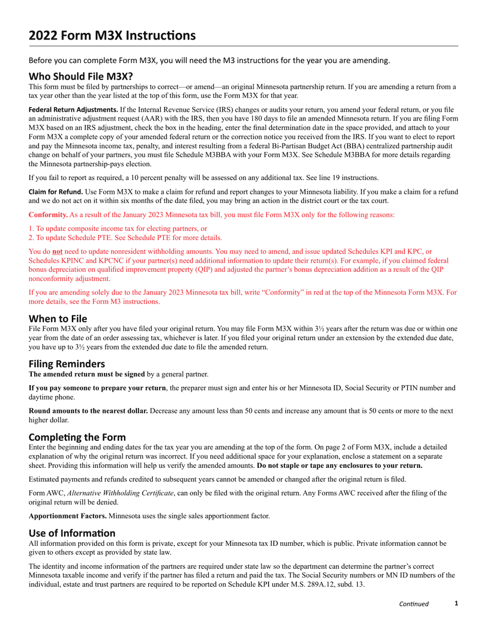 Form M3X Amended Partnership Return - Minnesota, Page 3