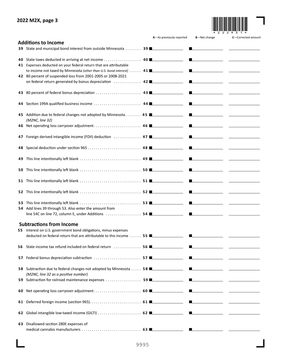 Form M2X Amended Income Tax Return for Estates and Trusts - Minnesota, Page 3