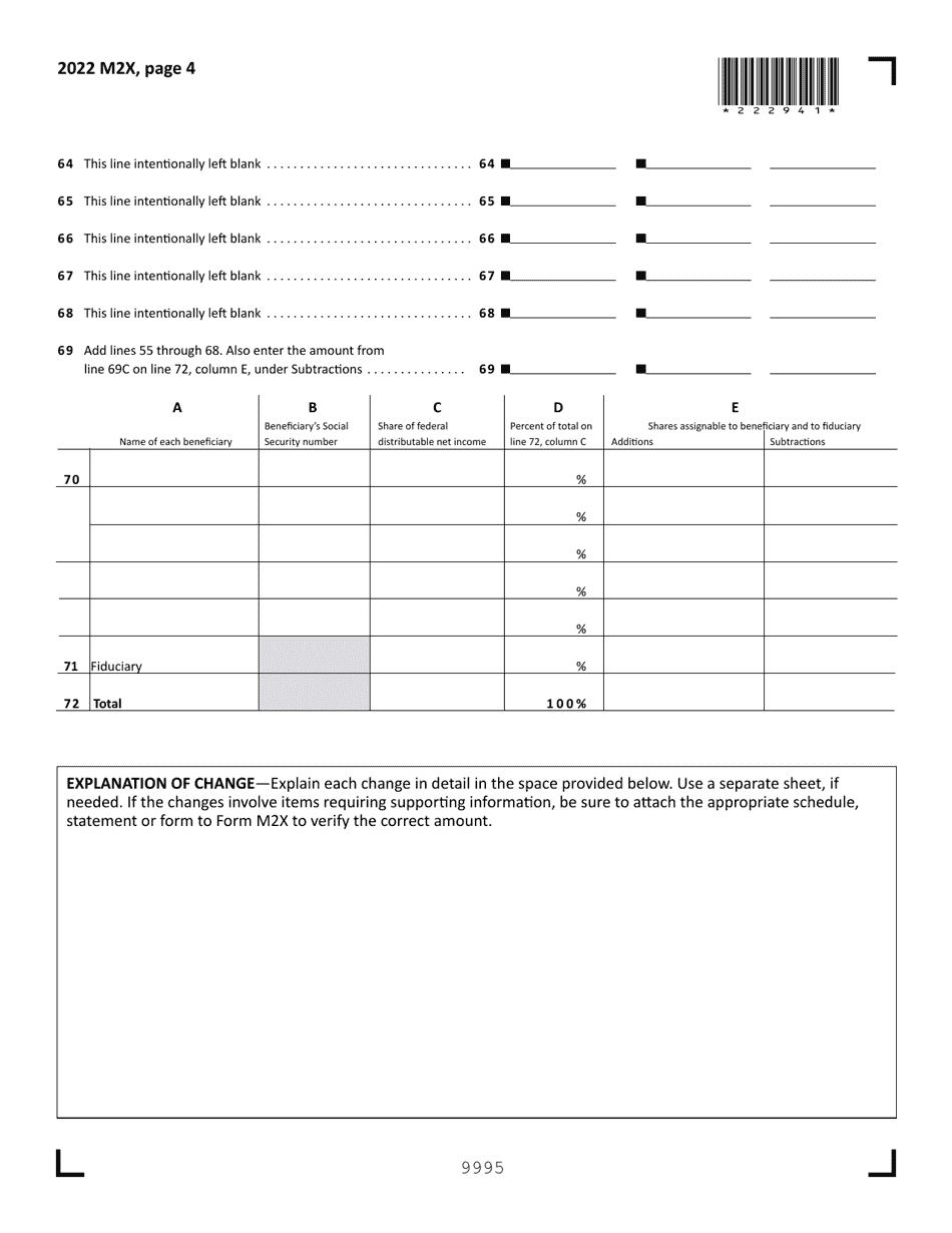 Form M2X Amended Income Tax Return for Estates and Trusts - Minnesota, Page 4