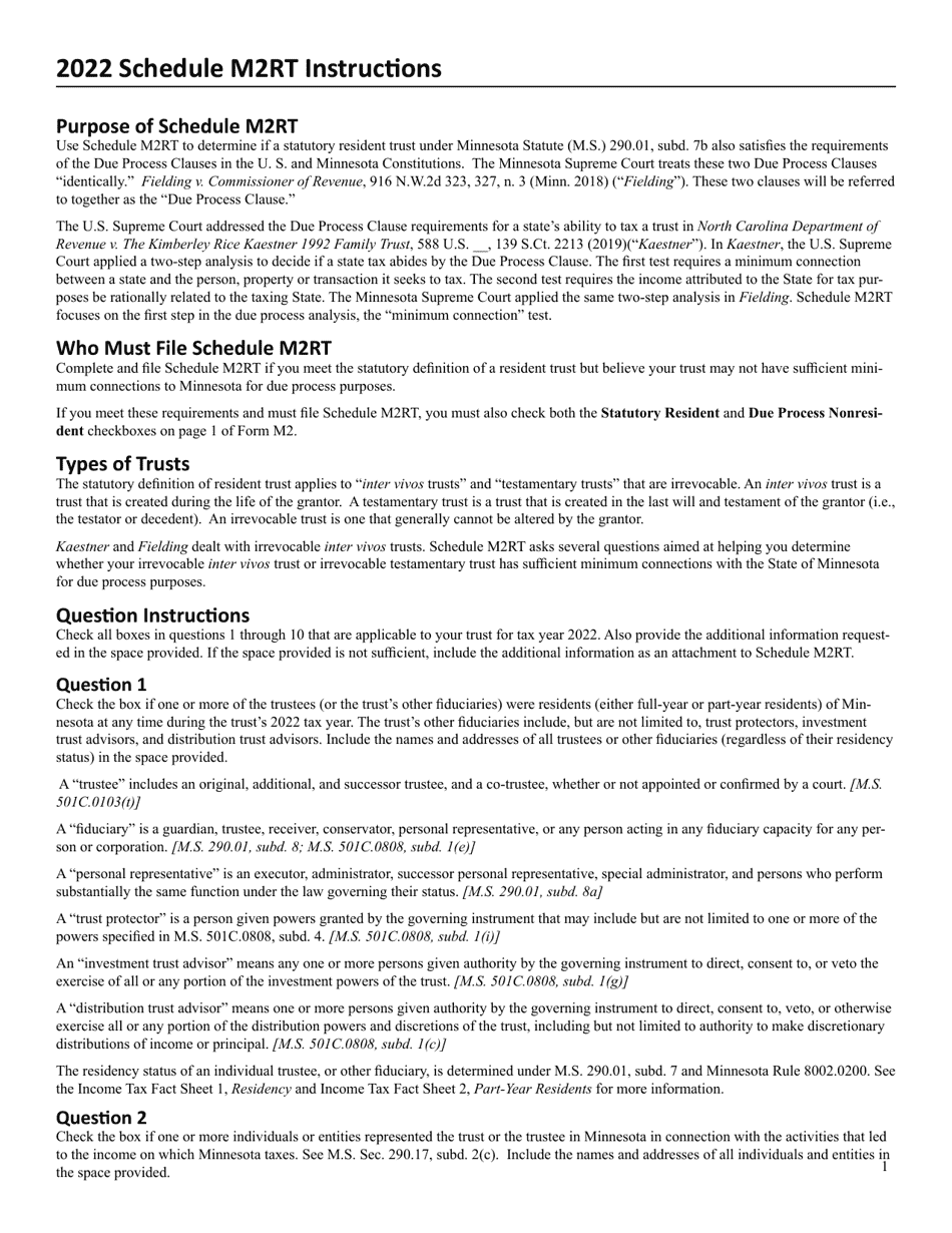 Schedule M2RT Resident Trust Questionnaire - Minnesota, Page 2