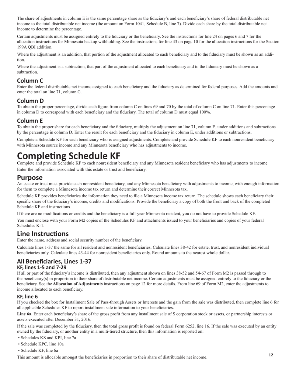 Instructions for Form M2 Income Tax Return for Estates and Trusts - Minnesota, Page 12
