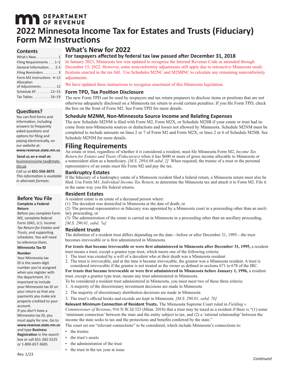 Instructions for Form M2 Income Tax Return for Estates and Trusts - Minnesota, Page 1