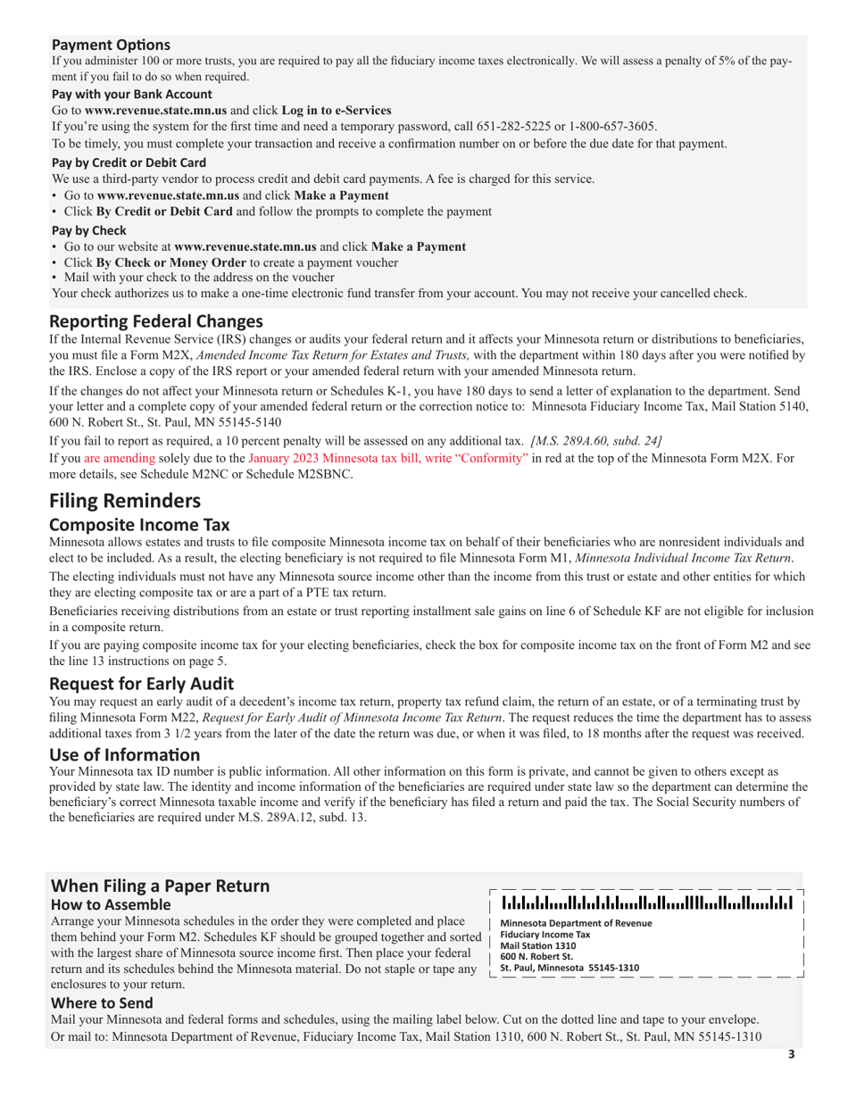 Instructions for Form M2 Income Tax Return for Estates and Trusts - Minnesota, Page 3