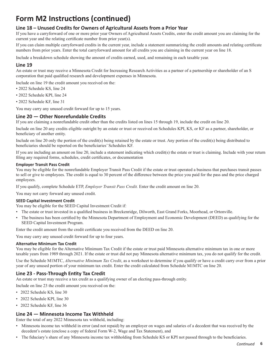 Instructions for Form M2 Income Tax Return for Estates and Trusts - Minnesota, Page 6