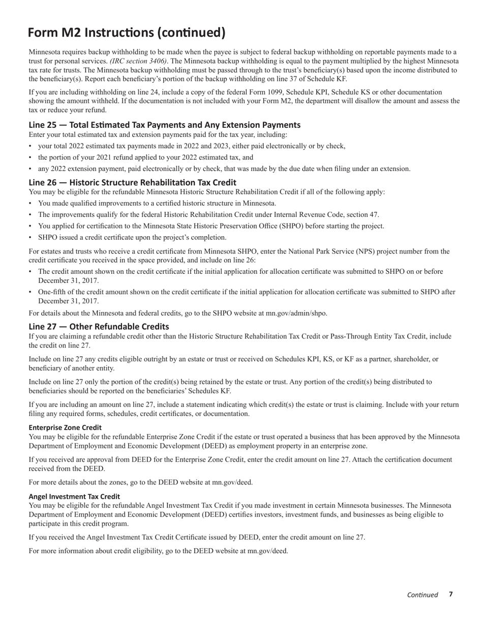 Instructions for Form M2 Income Tax Return for Estates and Trusts - Minnesota, Page 7