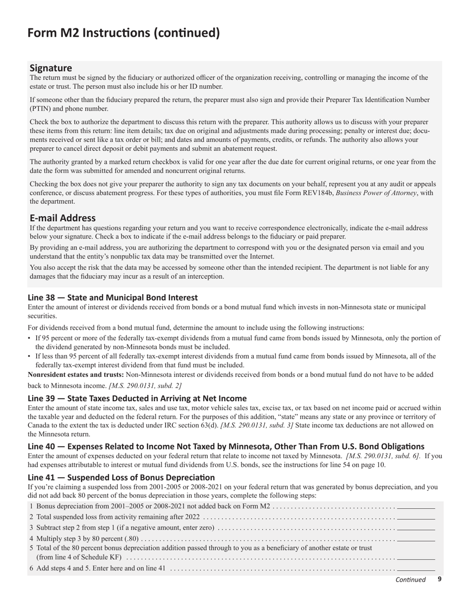 Instructions for Form M2 Income Tax Return for Estates and Trusts - Minnesota, Page 9