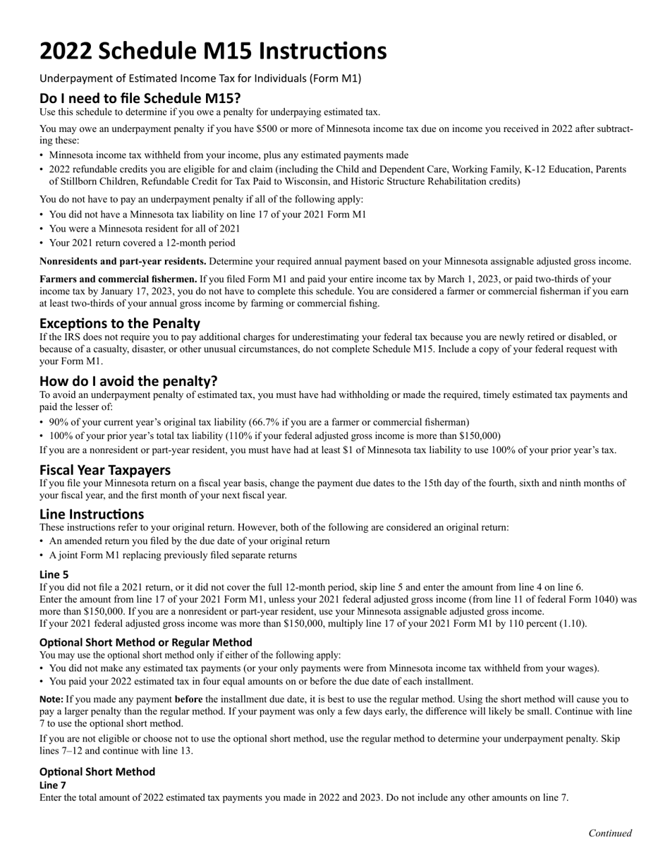 Schedule M15 Underpayment of Estimated Income Tax - Minnesota, Page 3