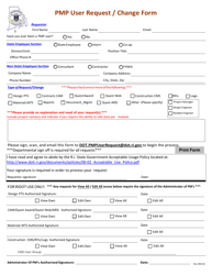 Document preview: Pmp User Request/Change Form - Rhode Island