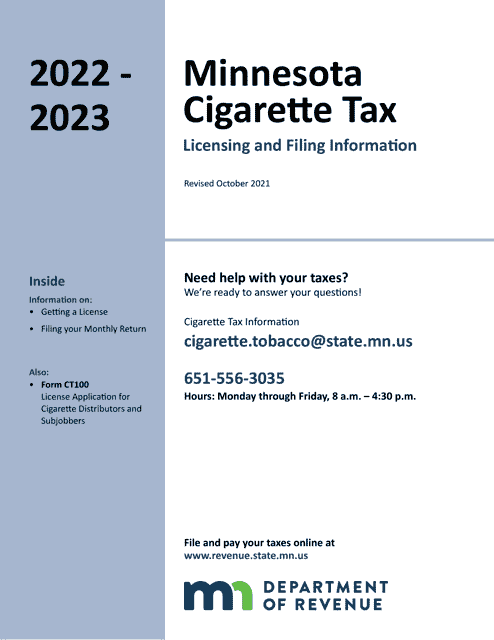 Form CT100 License Application for Cigarette Distributors and Subjobbers - Minnesota, 2023
