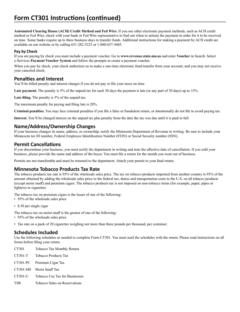 Form CT301 Tobacco Tax Monthly Return - Minnesota, Page 3