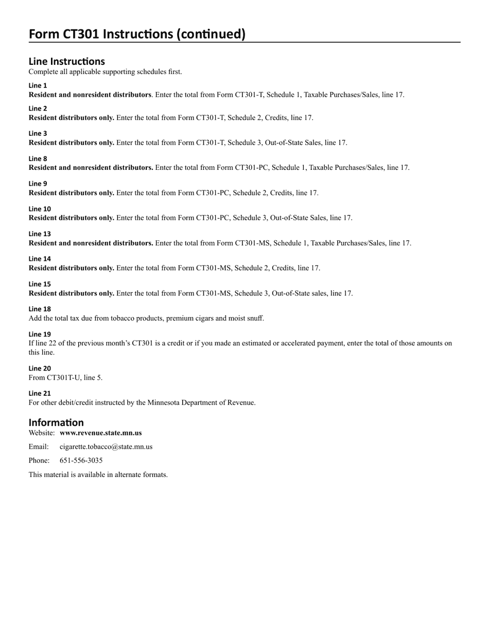 Form CT301 Tobacco Tax Monthly Return - Minnesota, Page 4