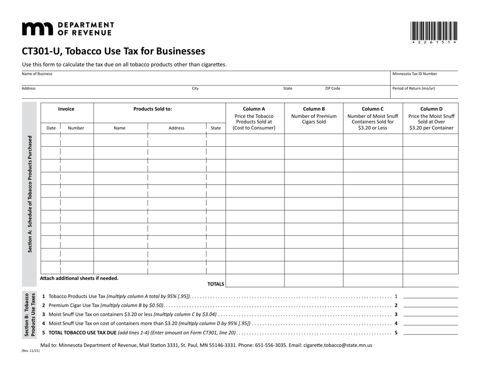 Form CT301-U Tobacco Use Tax for Businesses - Connecticut, Page 1