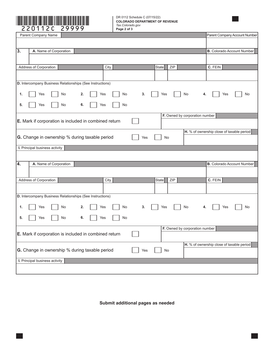 Form DR0112 Schedule C Colorado Affiliations Schedule - Colorado, Page 2