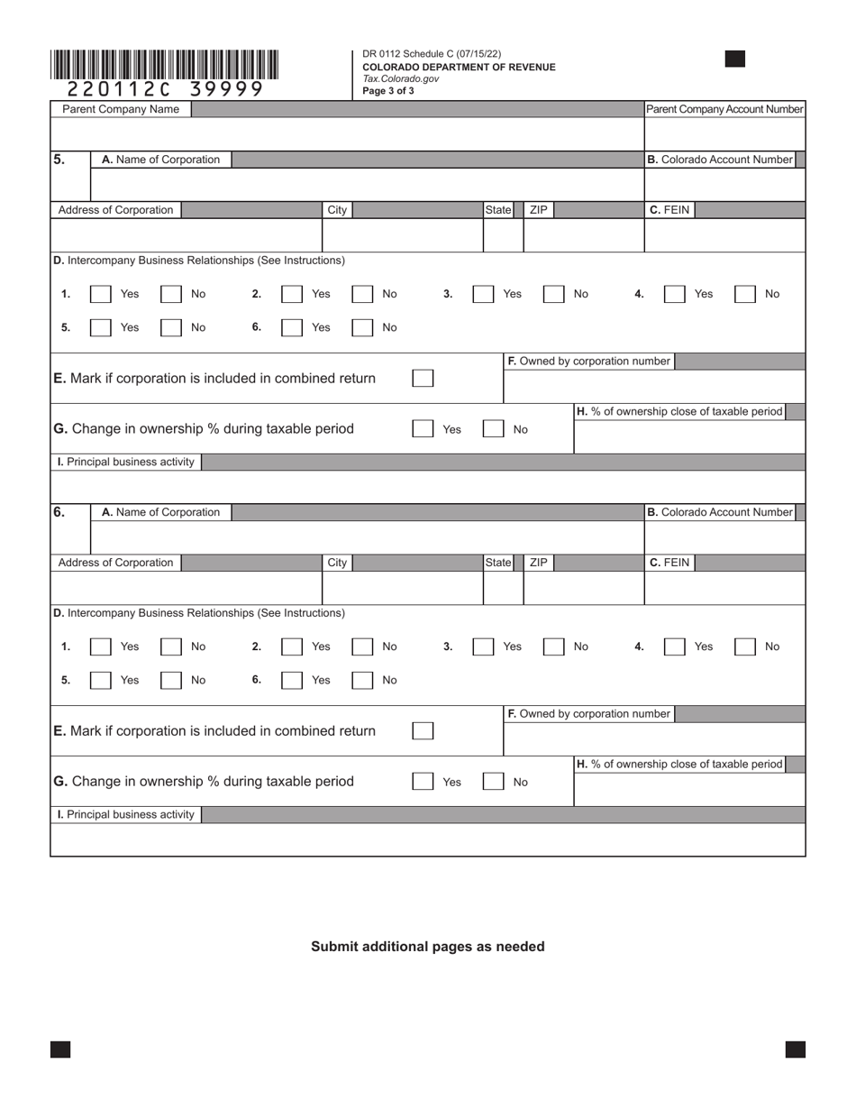 Form DR0112 Schedule C Colorado Affiliations Schedule - Colorado, Page 3